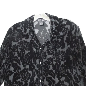 New York & Co Medium Top Black Floral Y2K Velvet Dark Romance Sheer Whimsigoth - Picture 1 of 10