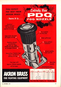 Akron Brass PDQ Fog Nozzle Fire Fighting Wooster OH Vintage Print Ad 1957 - Picture 1 of 4
