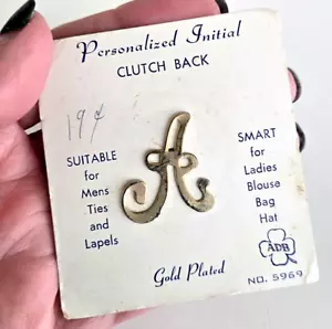 Pin de corbata trasero sin asas con letra de escritura inicial un tono dorado de colección de 1-1/4" en tarjeta ADB - Imagen 1 de 5