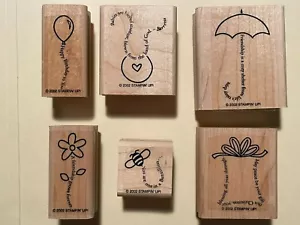 Stampin Up Rubber Stamps The Fine Print - All Occasion Greetings, Set of 6 - EUC - Picture 1 of 2