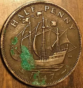 1947 UK GREAT BRITAIN HALF PENNY - Picture 1 of 2