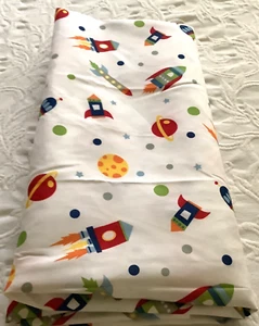FLAT Sheet Full New Rockets - Kids White Planets Printed Polyester - Picture 1 of 4