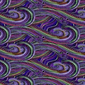 Fiesta Horses Laurel Burch Horse Tails Dark Purple Fabric Y3411-28 By FQ 1/4 YD - Picture 1 of 11