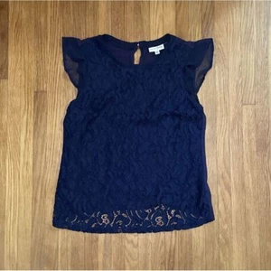 Maison Jules Navy Lace Tank Sheer Cap Sleeves M - Picture 1 of 5