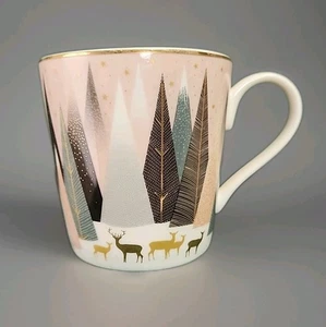 Sara Miller by Portmeirion Pink Frosted Pines Collection Mug 12oz Only 1 Of 4 - Picture 1 of 10