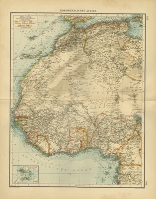 Antique Map-NORTH WEST AFRICA-CAPE VERDE-SAHARA-Andree-1904 - Image 1 of 4