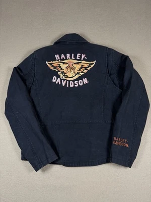HARLEY DAVIDSON WOMENS RIDING JACKET BLACK EMBROIDERED MOTO JACKET SIZE MEDIUM - Image 1 of 4