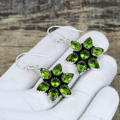 Peridot Gemstone Earring 925 Sterling Silver Floral Handmade Jewelry Wife Gift - Image 1 of 4
