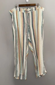 Pantaloni Per Se misto lino righe arcobaleno gamba larga Lagenlook spiaggia costiera crop 1X - Foto 1 di 15