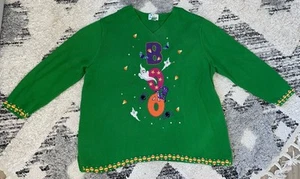 Quacker Factory Womens Halloween Sweater Size 3x Green Boo Spider Ghost V Neck - Picture 1 of 9