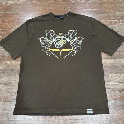 Vintage Sean John Shirt XL Brown Gold Script Graphic Tee Crewneck Y2k Tribal - Image 1 of 4
