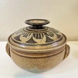 Casseruola pentola per fagioli con coperchio in gres ceramica da studio marrone firmata azteca - Foto 1 di 13