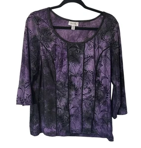 Dressbarn Women's Sz 1X Burnout Velvet Blouse Top Purple Goth Whimsigoth Witchy - Picture 1 of 10