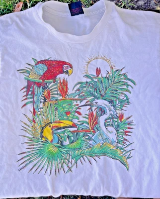 Camiseta DE COLECCIÓN Diamond Dust Mujer M Pájaro Tropical Loro Garceta Brillo Años 80 Foto 1 de 4