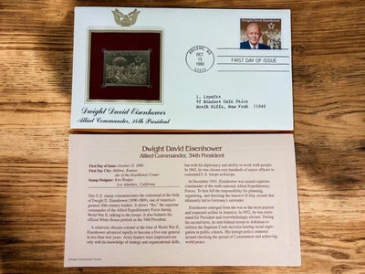 首日发行德怀特·大卫·艾森豪威尔 22k 黄金复制品邮票第 34任总统 — 第 1/3 张图片