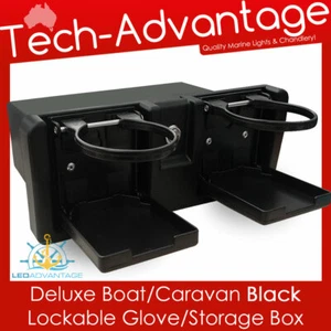 Black Storage Glove Box inc Twin Drink Holders Lockable Boat Caravan Motorhome - Picture 1 of 5