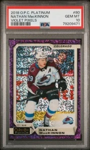 2018 O-Pee-Chee Platinum 80 Nathan MacKinnon Violet Pixels PSA 10 SP POP 3 - Picture 1 of 2