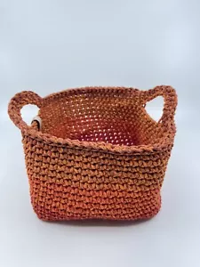Borsa a mano all'uncinetto realizzata da Sharyn arancione rosso con manici piccola 4,5" - Foto 1 di 11