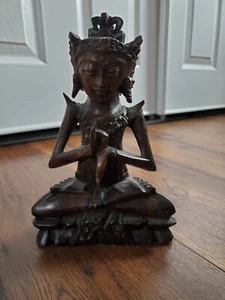 Buddah HAND-CARVED WOODEN STATUE BALI PRAYER Indonesia Wooden Detailed  - Picture 1 of 19