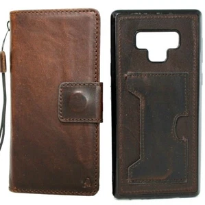 Genuine Dark Leather Case For Galaxy Note 9 Rubber Holder Book Wallet Wireless - Picture 1 of 11
