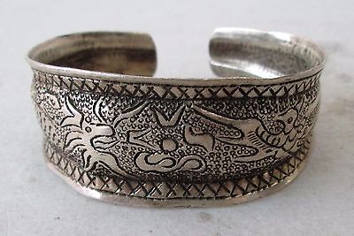 Old Hmong Hill Tribe Unisex Silver Adjustable Bracelet Dragon & Bird Design • 200.41$