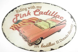 Grande Cartello Ovale PINK CADILLAC 1976 EL DORADO Biarritz USA - Foto 1 di 2