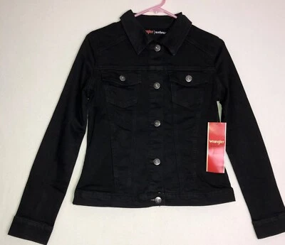 Wrangler Authentics 全新带标签女式弹力黑色牛仔夹克小号弹力 — 第 1/4 张图片