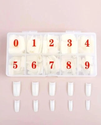 500 Pieces Natural False Nail Tips, Acrylic Nail Set, 10 Sizes in storage box - Image 1 of 3