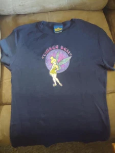 Rare Girls Disney Tinker Bell Shirt Sz L Glitter Tink Navy blue Back to School - Picture 1 of 5
