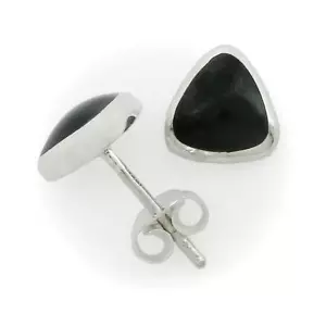 Onyx Triangle Post Earrings in SOLID '925' Sterling Silver - NEW! - Picture 1 of 7