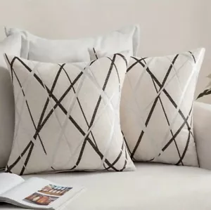 Beige Chenille Geometric Stripe Pillow Cover, 2 pc, 18x18 - Picture 1 of 5
