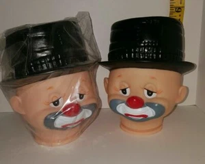 Pair Darice 5 1/2 Inch Hobo Clown with Hat Doll Head No 12816 Discontinued  - Picture 1 of 7