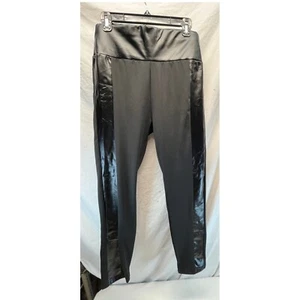 Leggings High Waist Faux Leather Panel Black Pants Trousers Size L - Picture 1 of 10