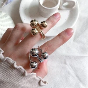 Exaggerated Metal Ball Rings - Hip Hop Gold Silver Color Open Ring Charm Jewelry - Picture 1 of 26