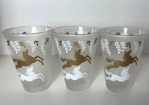 Vasos para caballos Libbey Cavalcade vasos esmerilados galopantes MCM 50s dorado blanco x3 - Imagen 1 de 11