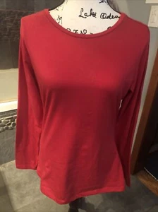 Dots Red Long Sleeve Stretch T-Shirt Size Large - Picture 1 of 9