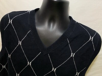 Chaleco suéter suéter Tommy Hilfiger negro cuello en V para hombre talla grande 100 % algodón logotipo Foto 1 de 4