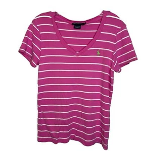 Ralph Lauren Top Camiseta Rosa Blanco Rayas Preppy Talla XL DEFECTO-apilamiento - Imagen 1 de 8