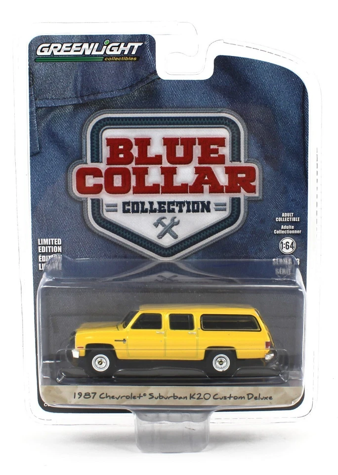 1:64 GreenLight *BLUE COLLAR 13* Yellow 1987 Chevrolet Suburban K20 Custom NIP - Image 1 of 1