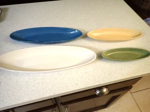 Pottery Barn Sausalito 4 nesting oval trays Ceramic MCM Deco 11-20" Very nice - Picture 1 of 7