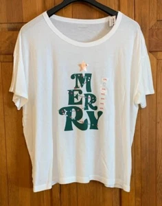 Women's NEW Old Navy Short Sleeve White "Merry" T-Shirt - Available in S or 2XL - Picture 1 of 2