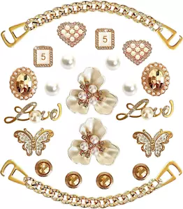 Bling Shoe Charms - Golden Chains W/Rhinestones for Clog Sandals DIY Decor - Picture 1 of 12