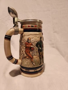 Gridiron History Football Beer Stein, 1900 Through 1960. Raised Figures. - Picture 1 of 8