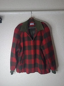 Vintage Pendleton Knockabout RED BLACK Buffalo Plaid Wool Zip Front Jacket LARGE - Picture 1 of 6