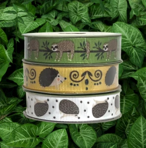 3-Pk Of 12 Feet EaRibbon Spools Crafts Gift Bows Scrapbook Crafts Sloth Hedgehog - Picture 1 of 9