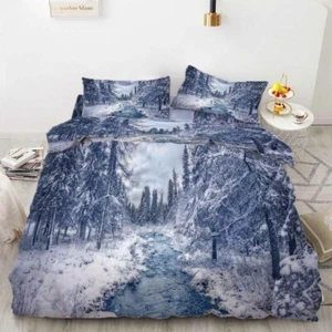 Snow Winter Melted Into Water 3D Quilt Duvet Doona Cover Set Pillow case Print - Bild 1 von 3