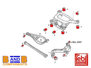 HINTERER STEUERARM BUCHSENHALTERUNG NACHLAUFER SUBRAHMEN SET BMW 3ER E46 FEBI A984 - Bild 1 von 12