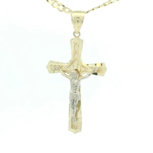 14K Massiv Gold Zweifarbig Kruzifix Kreuz Charm Anhänger 35X21mm 2,1g - Bild 1 von 4