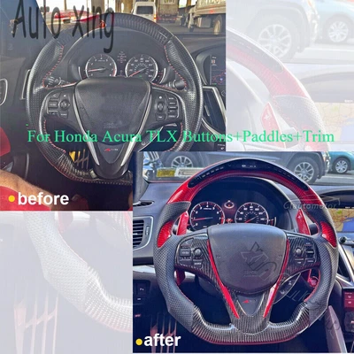 Fits Honda Acura TLX Real Carbon Fiber Led Steering Wheel Trim+Buttons+Paddles Foto 1 de 4