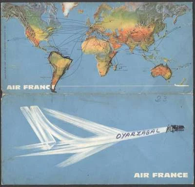Folleto Porta Billetes Air France Airlines Mapa de Ruta 1967 Foto 1 de 3
